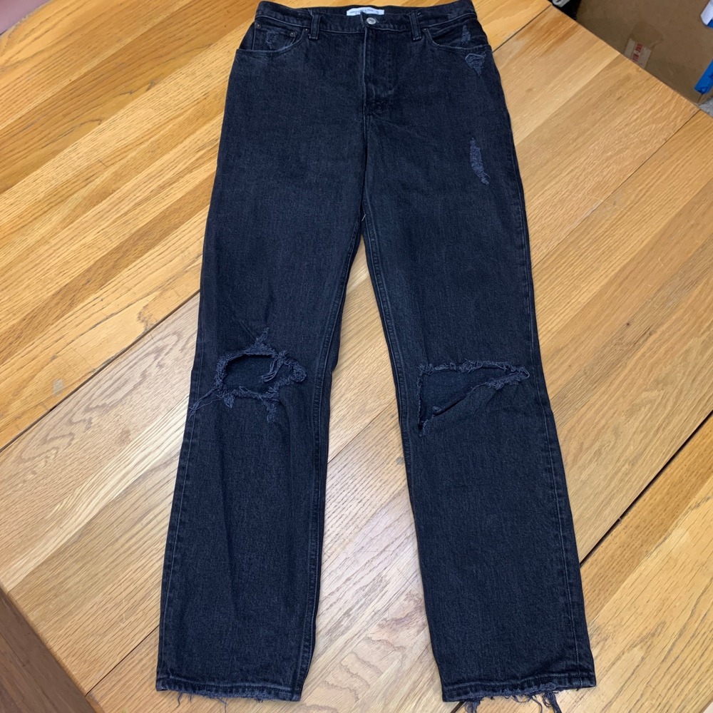 Abercrombie & Fitch 90s Straight Ultra High‎ Rise Distressed Black Jeans 27 4R